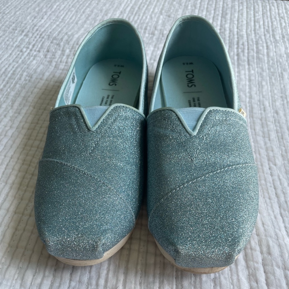 Size 6.5 Blue Glitter Toms